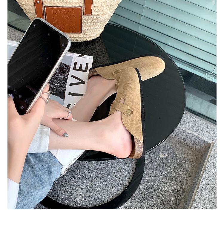 Grape Mother Retro Soft-soled Bag Head Half-drag Thick-soled Fluffy Shoes One Pedal Flat-soled Boken Shoes Women's Winter Shoes Cotton Shoes Women