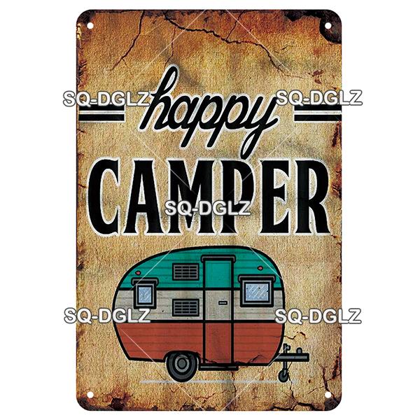 SQ-DGLZ Vintage Camping Rules Relax Metal Sign Plate Tin Sign Plate Home Bar Door Wall Decor Sticker Decoration Plaque Poster