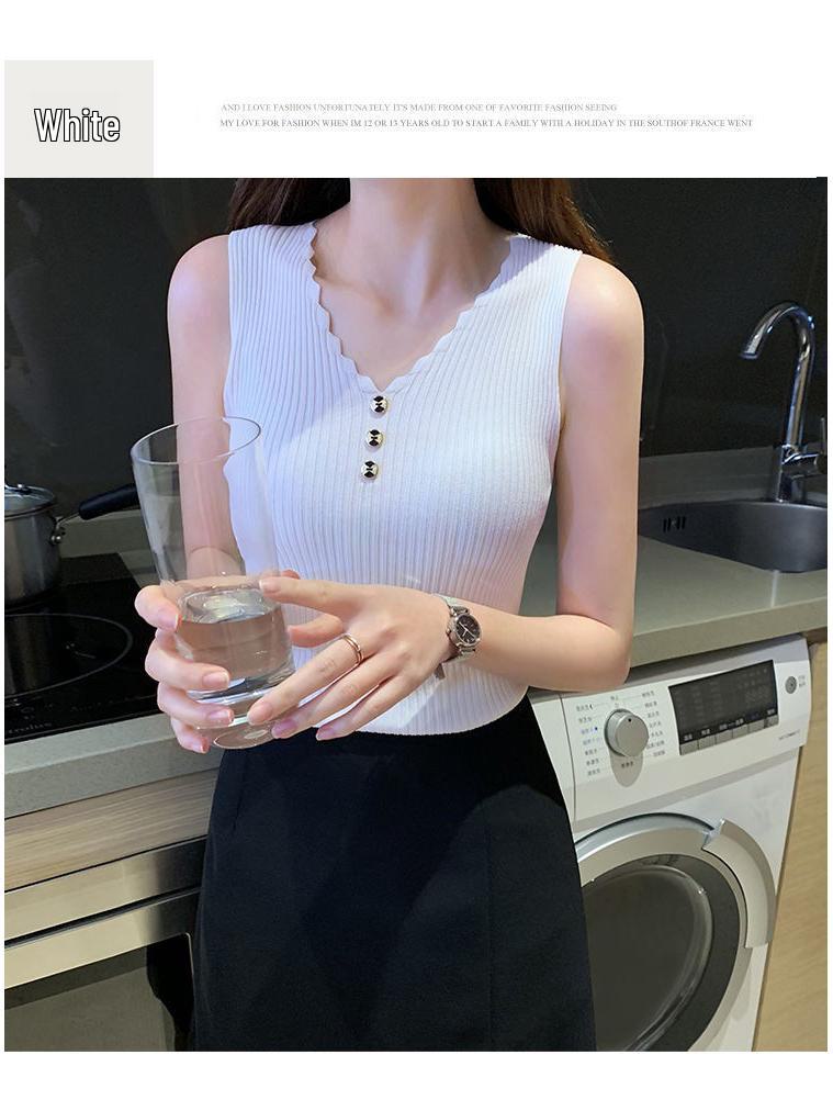 Women's Large Ice Silk V-Neck Camisole: Versatile, Sexy Knit Summer Top