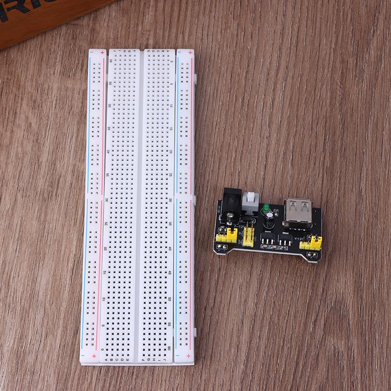 Mb102 Steckbrett Stromversorgungsmodul 830 Punkte Lötfreies Prototypen Steckbrett Kit mit 65 flexiblen Jumperkabeln DIY Elektronik 3.3/5