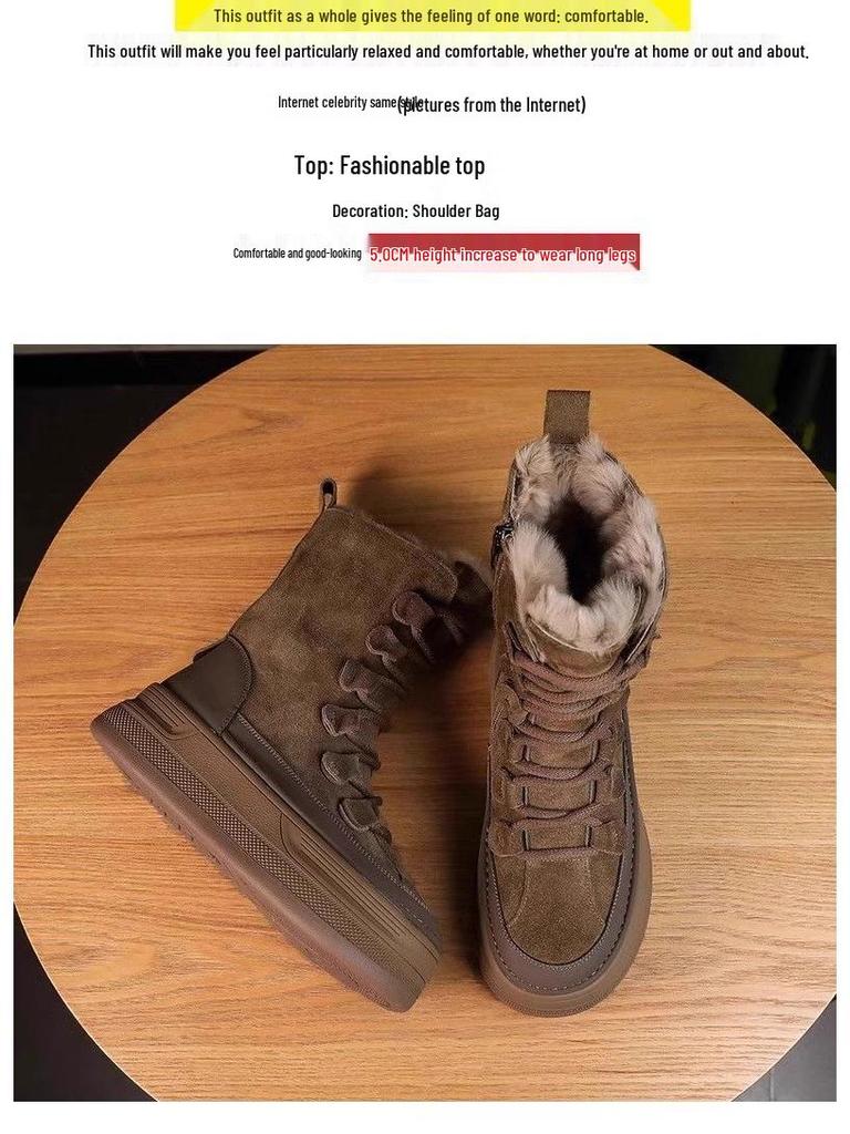 Women's Warm Mid-Calf Thick-Soled Snow Boots with Fur Lining