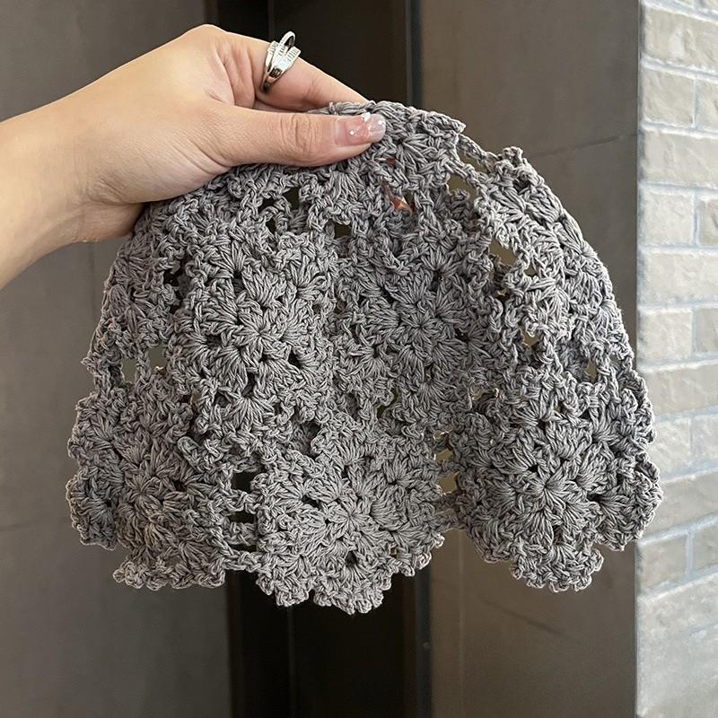 Knitted Floral Pattern Wool Hat For Women Spring Summer Breathable Fashion Accessory