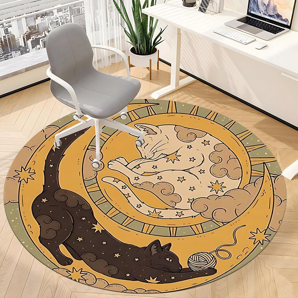 1pc Moon Cats Office Round Area Rug, Indoor Mat Suitable For Office, Under Office Chairs Bedroom Living Room Home Decor, Room Deco145