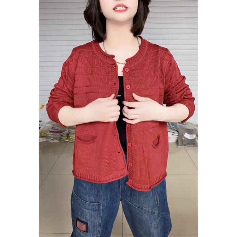2025 Trendy Round Neck Knit Cardigan: Versatile Solid Color Stylish Top L красный