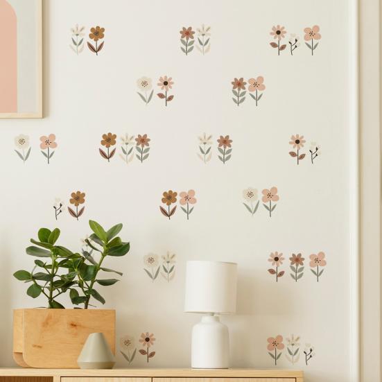 6Pcs Wall Decals, Flower Print Wall Stickers, Self-Adhesive Removable Waterproof Wall Decals for Home Bedroom Living Room Kids Room