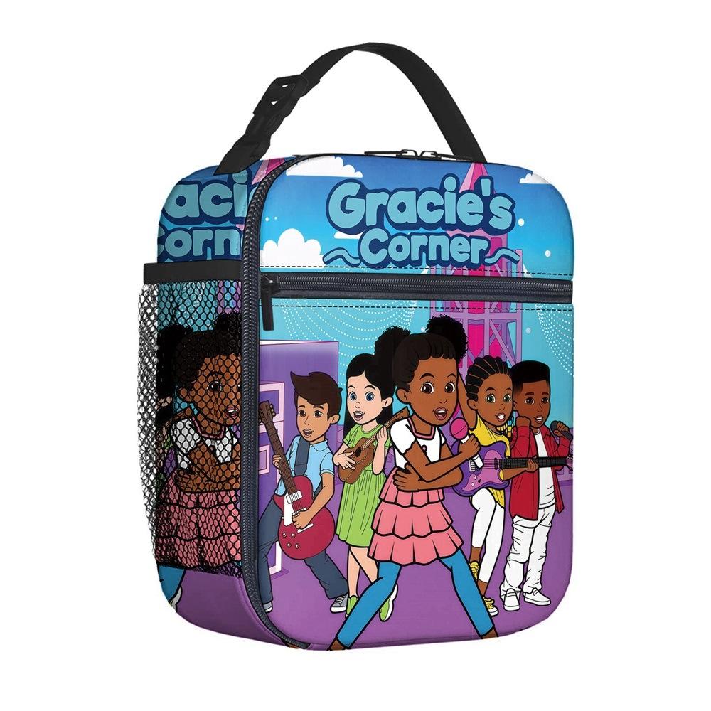 Borsa per Pasto Portatile Borsa Quadrata per Pasto Completamente Stampata Borsa per il Pranzo dei Bambini Borsa per Picnic della Scuola Elementare