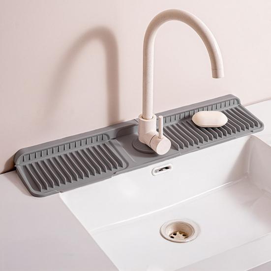 Kitchen Sink Sink with Slope Self-Draining Splash Guard Faucet Mat Silicone Fast Drying Faucet Mat