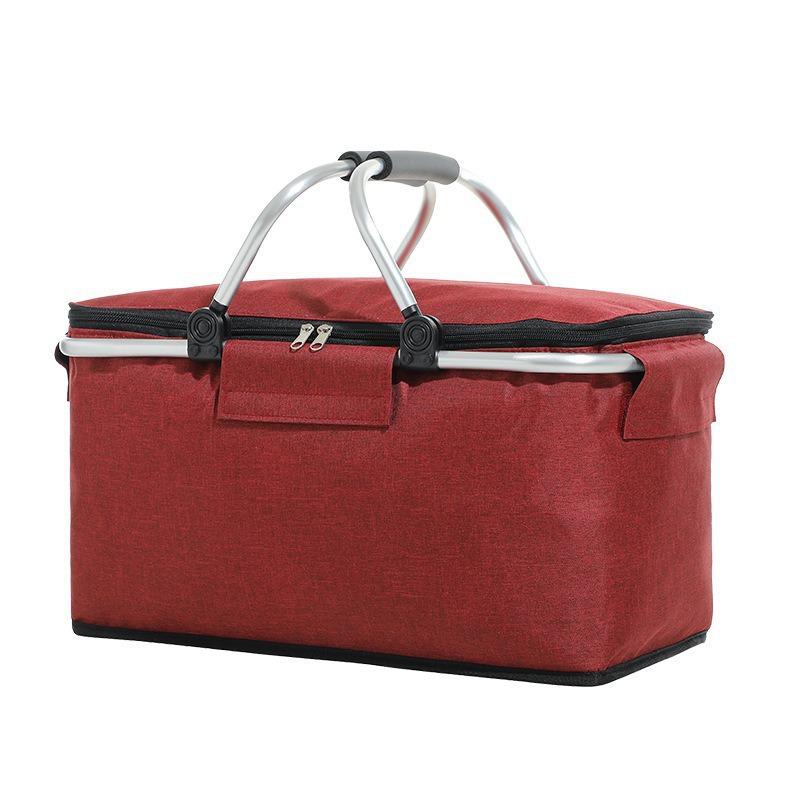 Insulated Oxford Cloth Folding Picnic Basket with Wheels, Multifunctional Outdoor Ice Bag & Thickened Aluminum Foil Liner