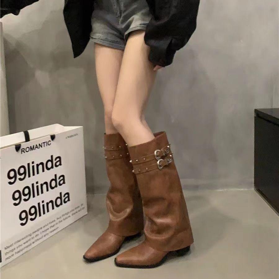 

Chic American Retro Rivet Rider Boots - Skinny, Slouchy, Long Styles for Autumn & Winter. 40