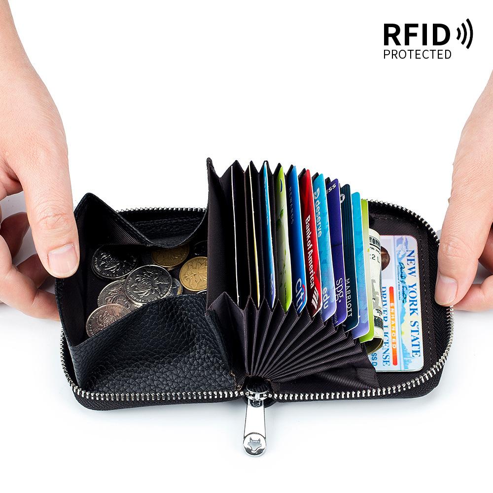 Embroidered Card Bag Women's Multi-card RFID Mini Card Bag Simple Soft Leather Change Bag Coin Bag Integrated Bag