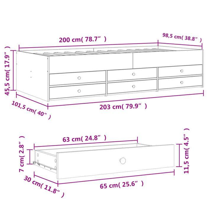 VidaXL Lit de Jour avec Tiroirs, Canapé-lit avec Rangement, Lit d'Invité, Meuble de Salon Chambre à Coucher, Moderne, Chêne 3280869