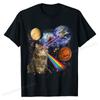 Cat Shooting Laser and Rainbow In Galaxy Space, T-Shirt Unique Summer Tees Prevailing Cotton Boy Top T-shirts