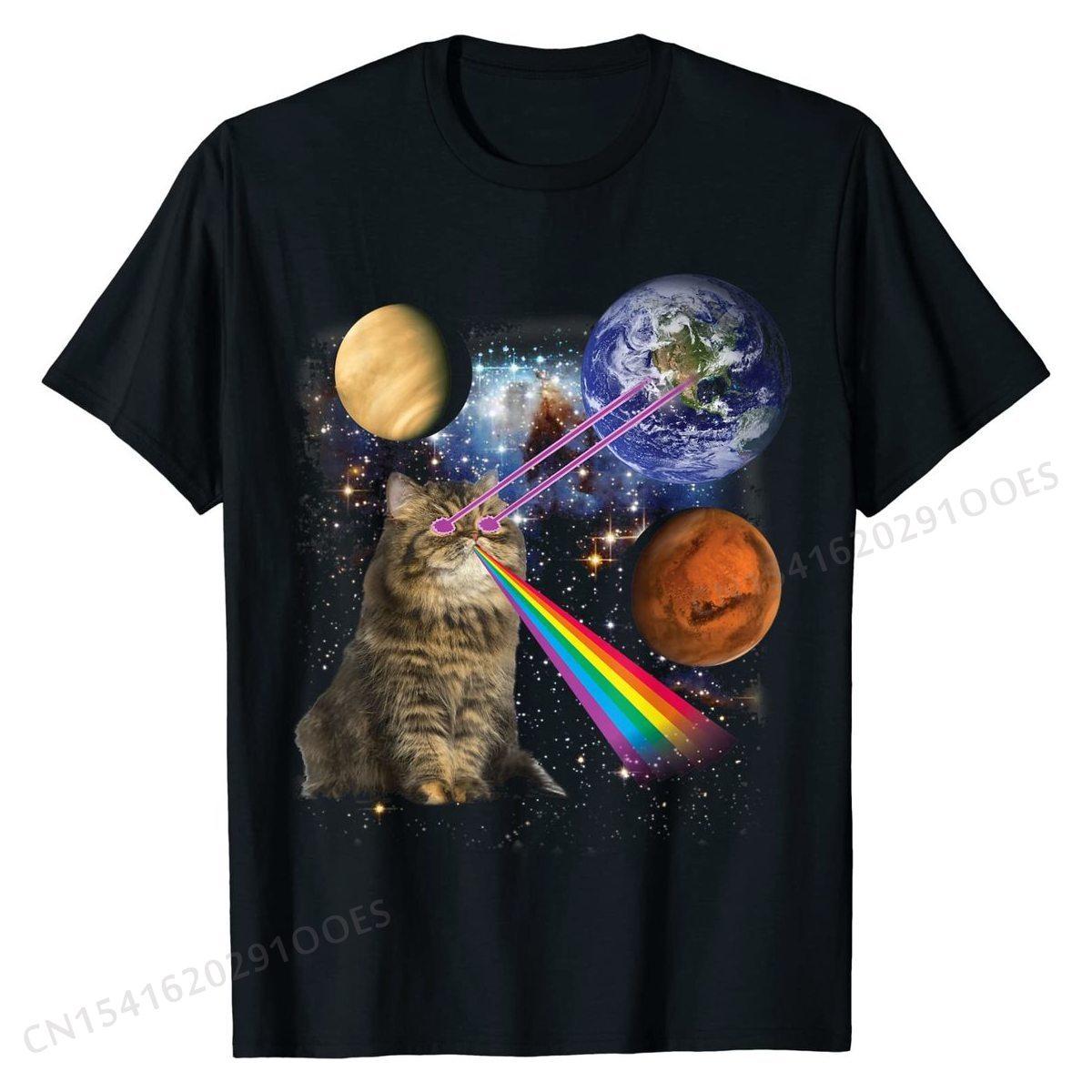 

Cat Shooting Laser and Rainbow in Galaxy Space, T-Shirt Unique Summer Tees Prevailing Cotton Boy Top T-shirts 4XL
