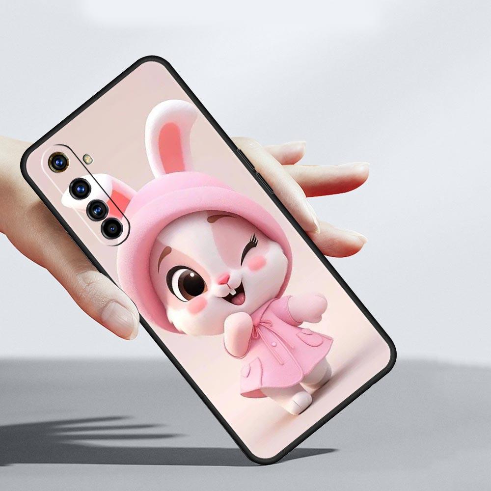 Soft TPU Case For Realme C67 C63 C55 C53 C25 C21 10 11 12 13 GT 2 3 5 Pro Plus 5G Phone Cover A Cute Rabbit With A Purple Hat
