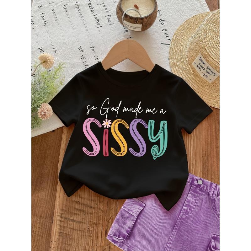 

European Size Girls Round Neck Short Sleeved T Shirt with Easter Themed Creative English Design 98cm чёрный