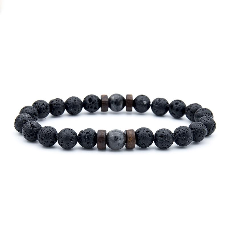 Mens European American Handmade Beaded Bracelet Volcanic Stone Wood Bead