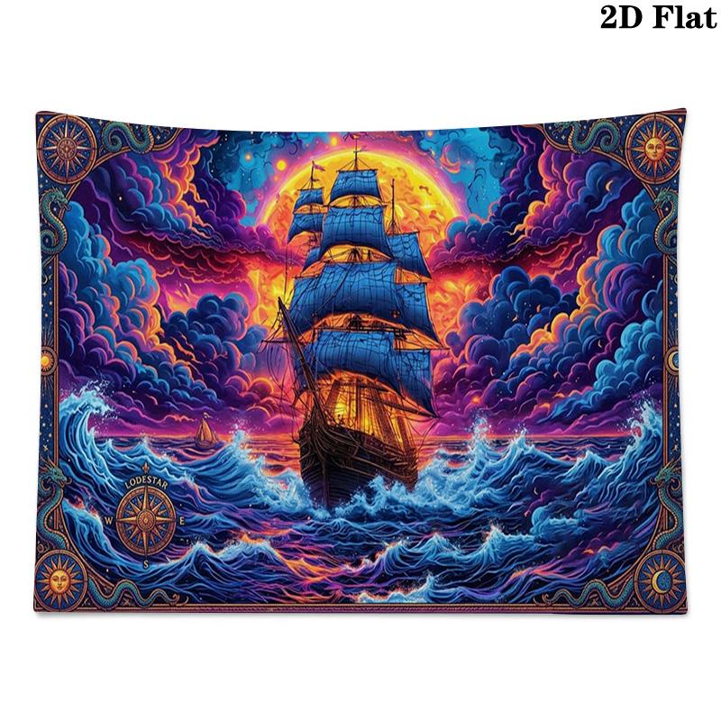 Pirate Ship Art Wall Tapestry Aesthetic Wall Hanging Printed Fabric Blanket Decorative Tapestries for Bedroom Living Room Home Decor