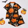 Women's Halloween Pajama Set Short Sleeve Button Down Shirt and Shorts 2-Piece Sleepwear