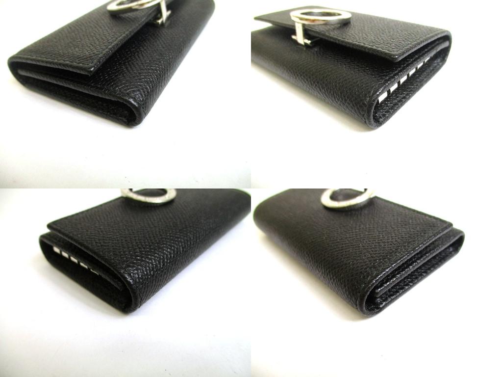 Authentic BVLGARI Black Leather Logo Clip 6 Pics Key Chain #a765  Refurbished
