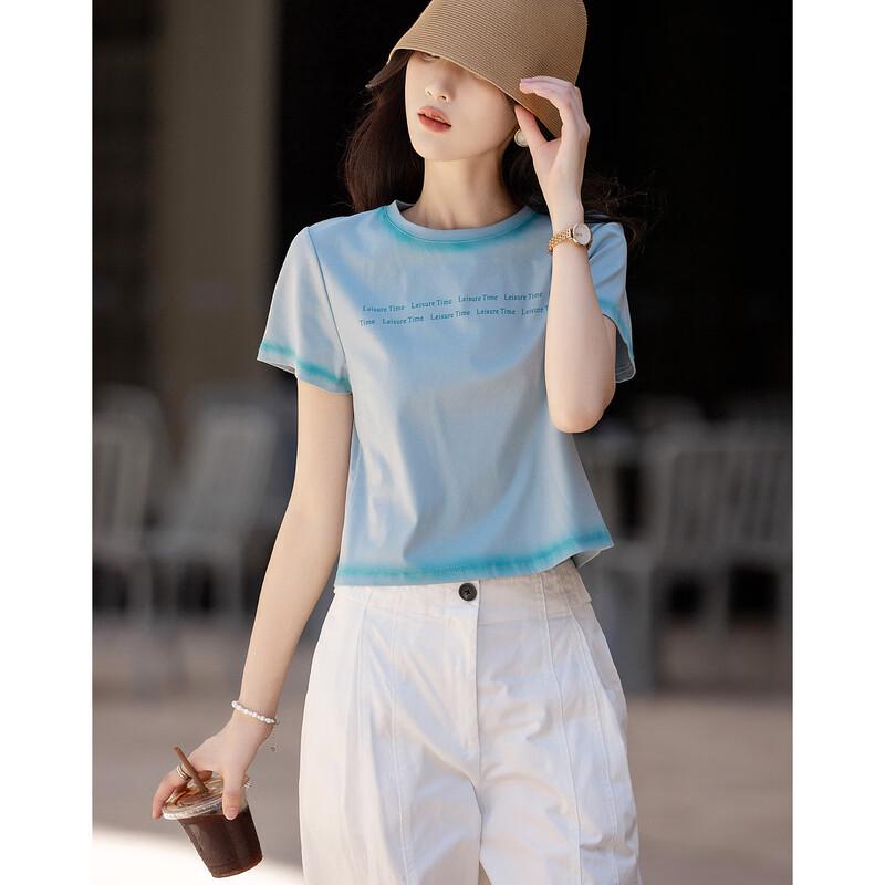 DEMANA Summer Dopamine Women s Spray-Dyed Letter Print T-Shirt L