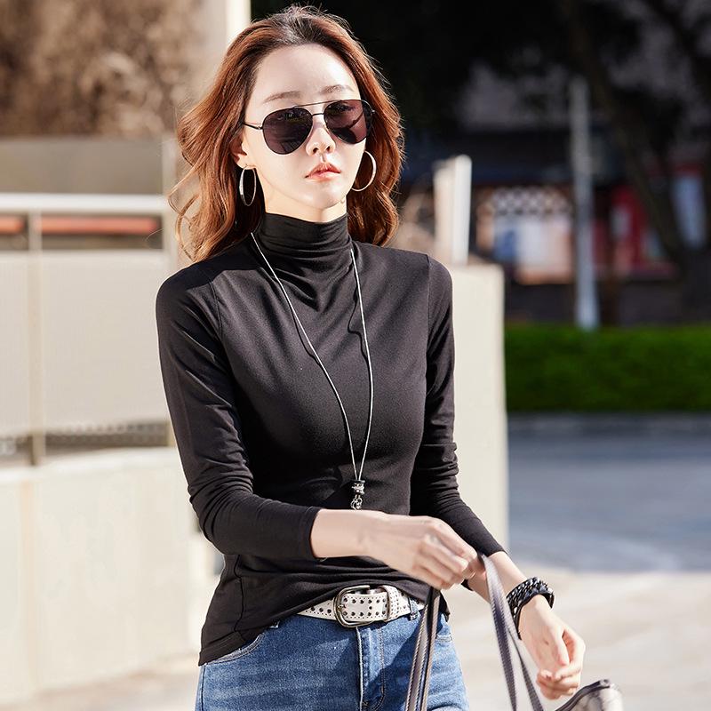 Dámský zeštíhlující bavlněný top s dlouhým rukávem a vysokým krkem na jaro 2025