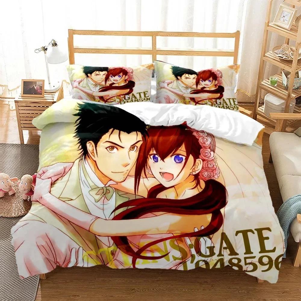 Comforter Steins Gate Digital Printed Polyester Bedding Set For Boys And Girls Three Piece Comfortable Soft Couple Gift Bedding Set