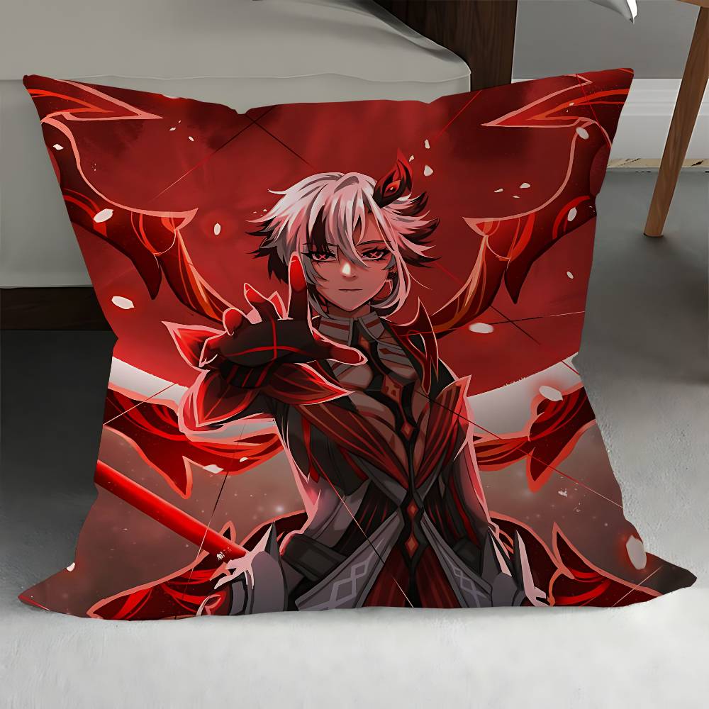 GenshinS Impact Arlecchino Pillow Covers Cartoon Sofa Decorative Home Double-sided Printing Short Plush Cute Cushion Cover