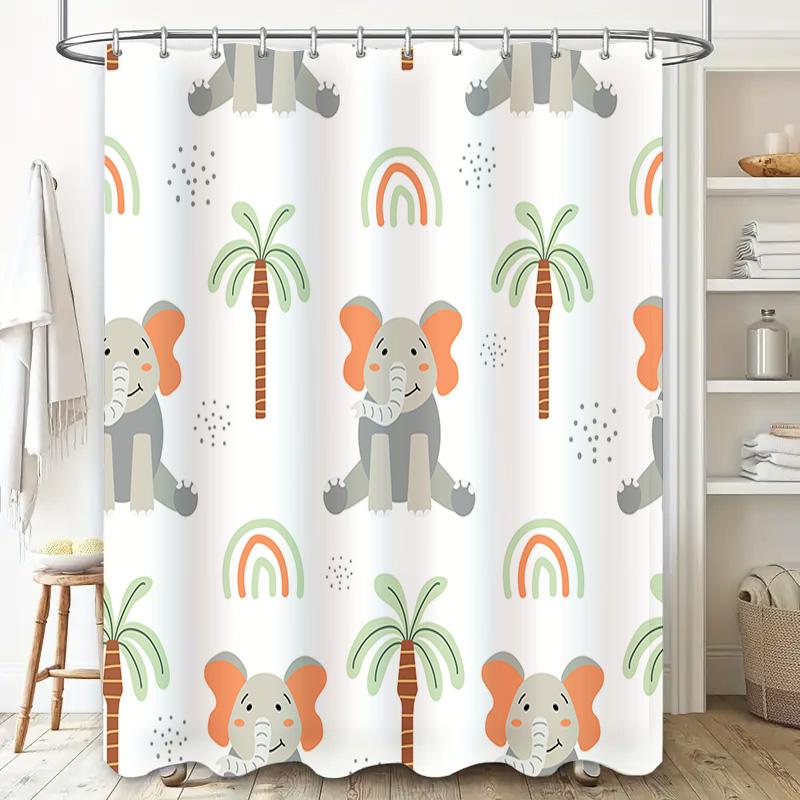 Rainbow Elephant Palm Tree Shower Curtain Home Decor Bathroom Accessory Waterproof Fabric Kids Bathtub Rug