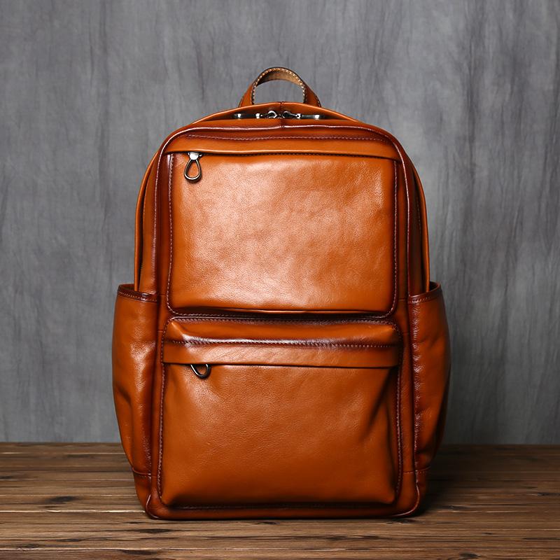

NZPJ Genuine Leather Men s Backpack Retro Top Layer Cowhide Casual Computer Bag European And American Fashion Travel Bag оранжевый