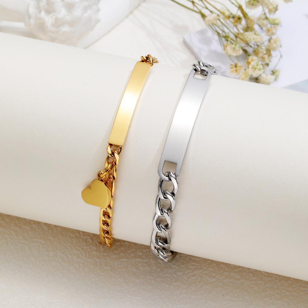 Vnox Cadeau Personnalisé Saint-Valentin Bijoux pour Couples, Bracelets Promesse d'Amour pour Femmes Hommes, Bracelets Chaîne Figaro avec Breloque Cœur