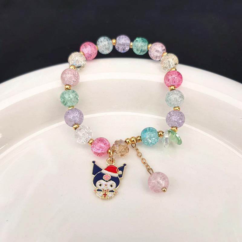 Sanrio Popcorn Crystal Beaded Bracelet: Strawberry Bear & Kuromi Cartoon Charm - Perfect Christmas Gift for Besties