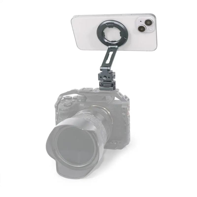 Collapsible Metal Phone Holder Featuring Magnetic Locking System Double Orientation Shoots Cold Shoe Expansion Interface