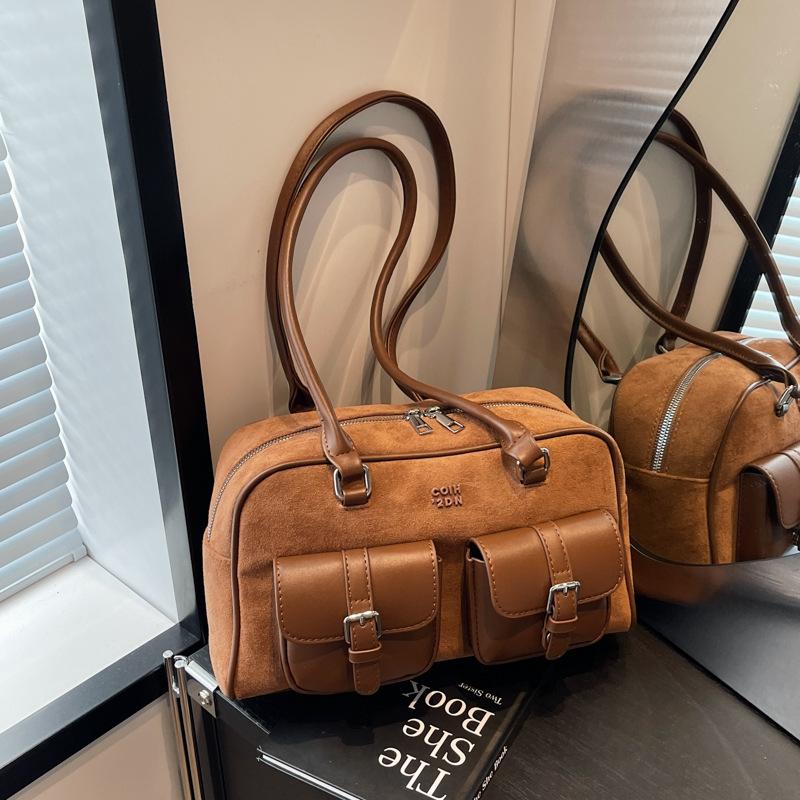 

Women s bag new girl handbag commuter versatile bag retro portable shoulder bag solid color messenger bag women s bag коричневий