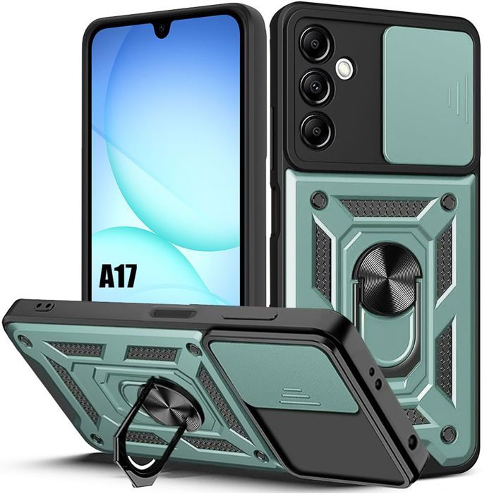 Coque de Protection - BOOLING - Samsung Galaxy A17 4G/5G - avec Anneau et Cache Caméra - Vert Nuit