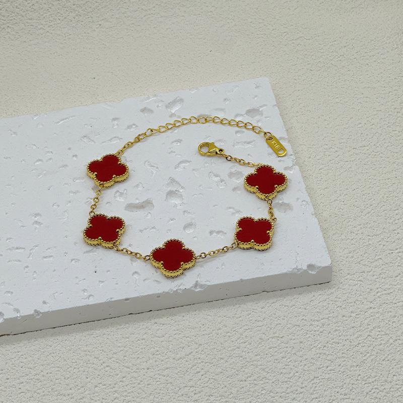 

Браслет из пяти цветков с четырьмя листочками клевера, высотой 15 мм, двухсторонний браслет из ракушек 18 карат без потери цвета 18K