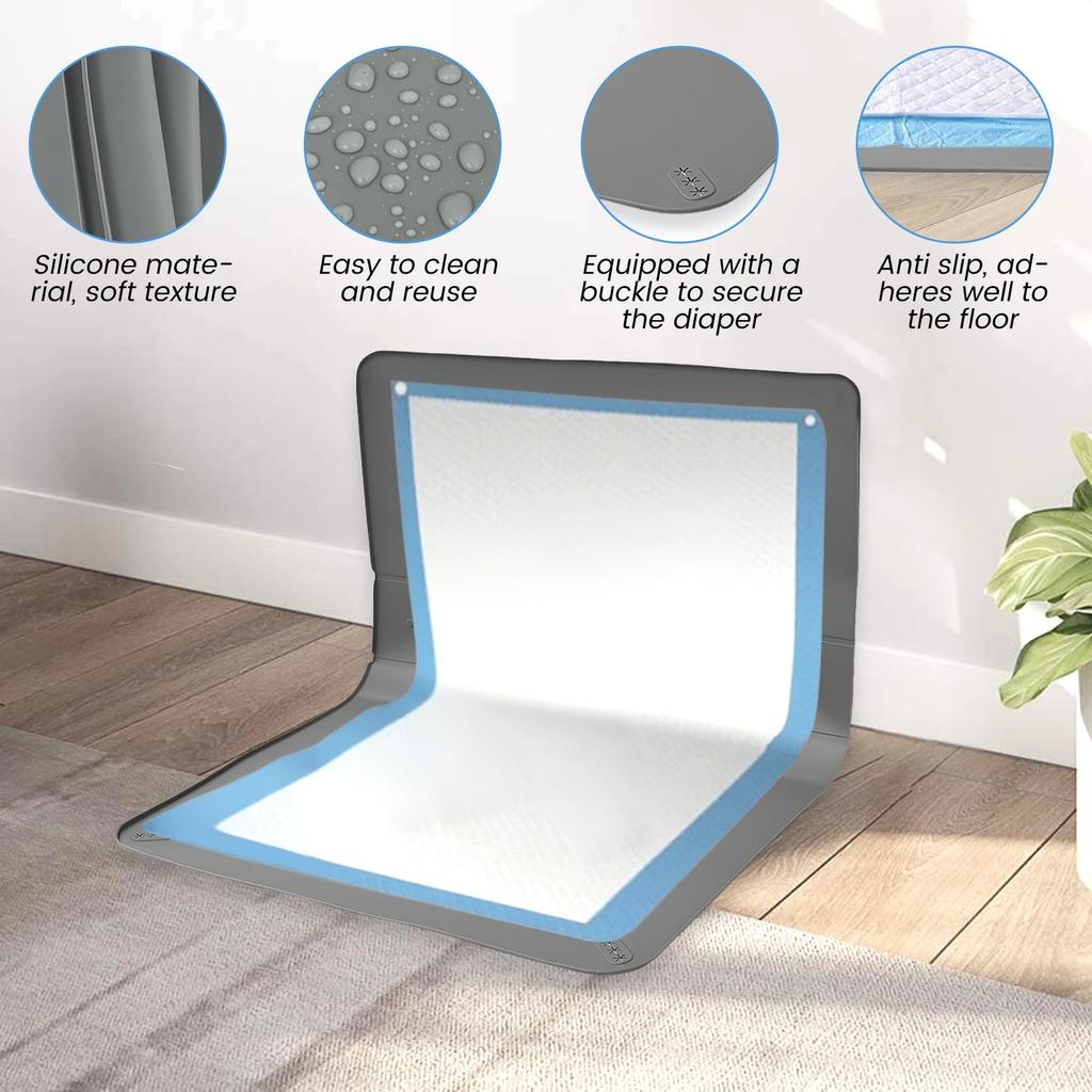 Folding Non Slip Pee Pad Holder 89.5x65CM Silicone Dog Pee Pad Holder with Snap and Raised Edge Pet Feeding Mat Pet Supplies