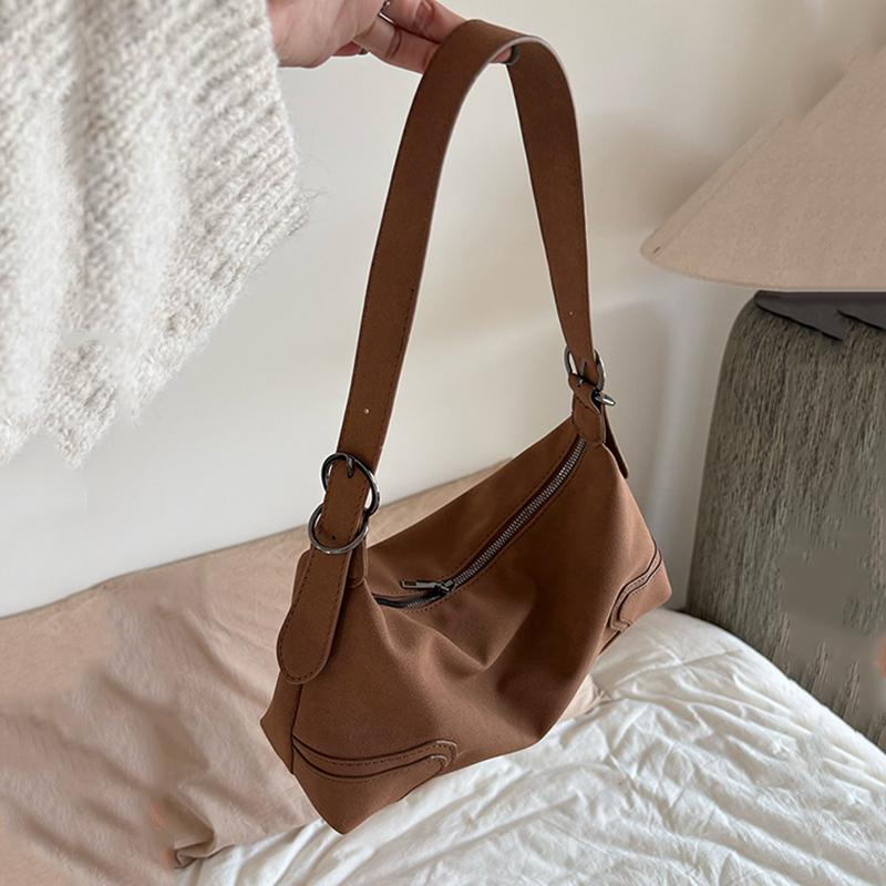 Trendy Design Luxury Suede Leather Retro Soft Leather Girl Motorcycle Underarm Bag Faionable Casual Hobo Bag