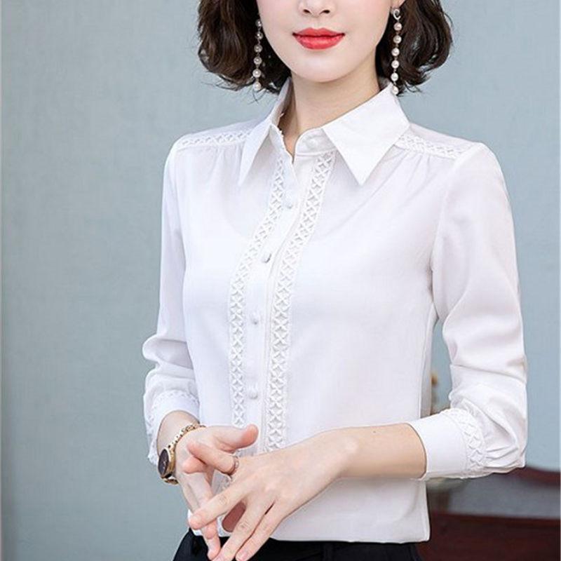 Camicia da donna a maniche lunghe primaverile, temperamento professionale, semplice colletto, blusa a maniche lunghe