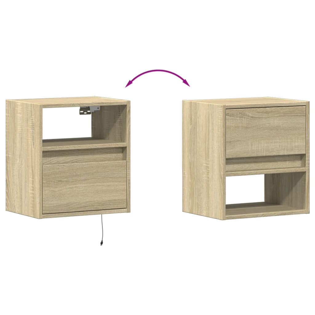 Wall Mounted Nightstand with LED Lighting Sonoma Oak