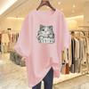 Women's Summer Loose Cartoon Cat Print Cotton T-Shirt