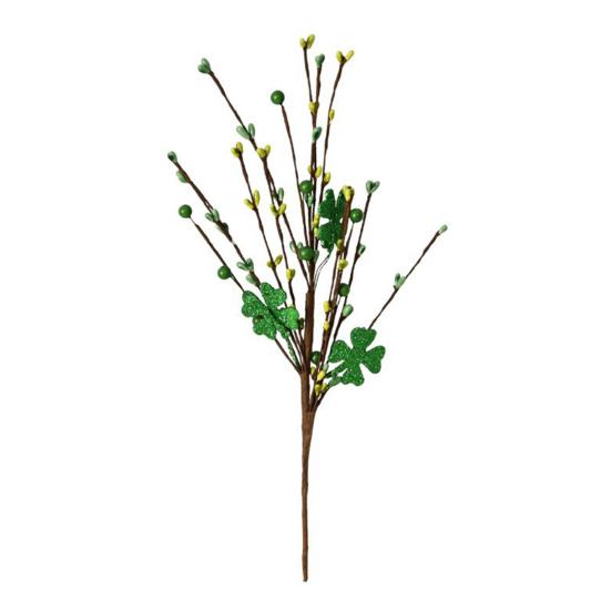 St. Patrick's Day Artificial Shamrock Plant Picks Glitter Four Leaf Clover Berries Stems for Flower Arrangements Irish Vase Home Table Centerpiece