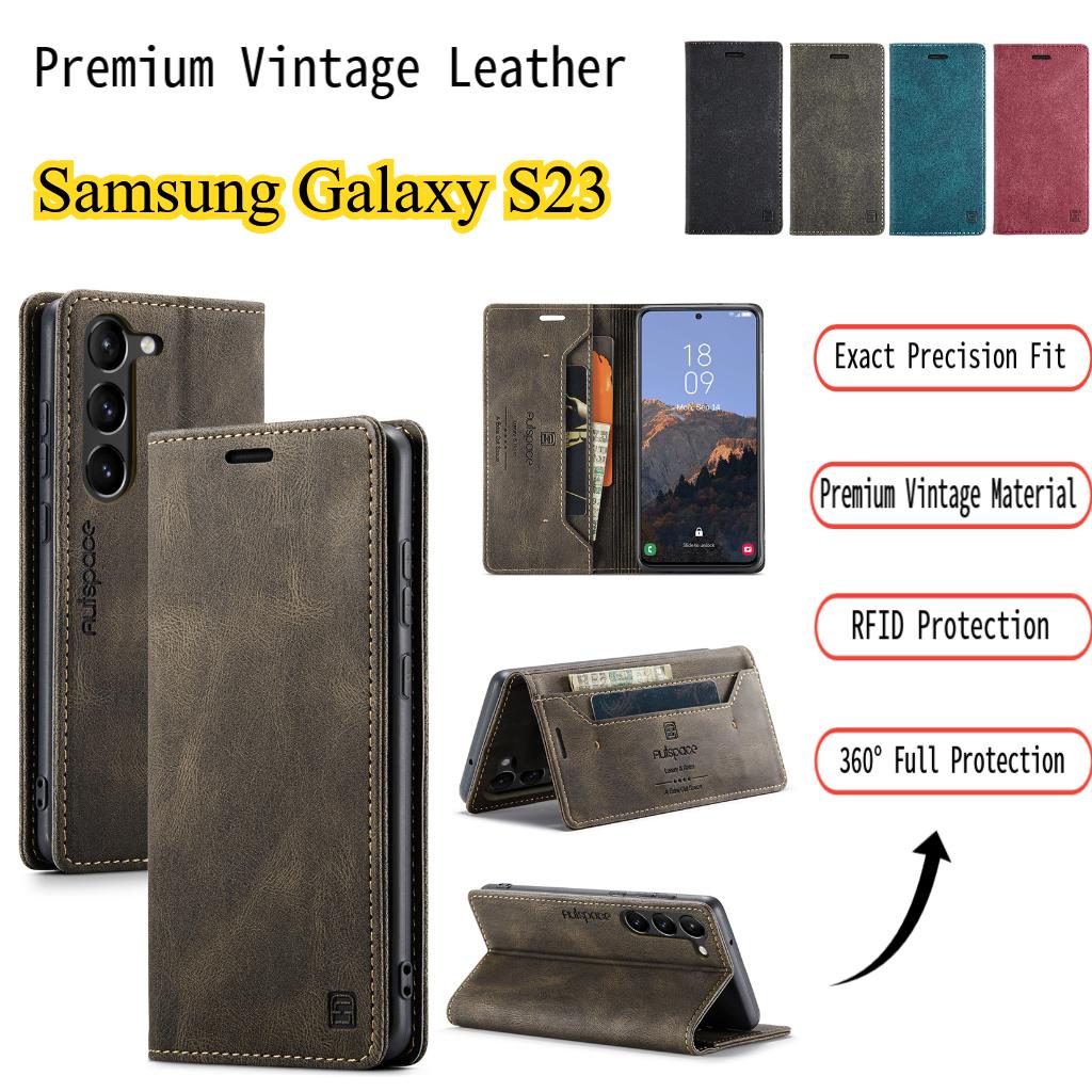 Premium Vintage Leather Wallet Case for Samsung Galaxy S23 - Flip Cover with Card Slots, Shockproof Retro Style (4 Colors)
