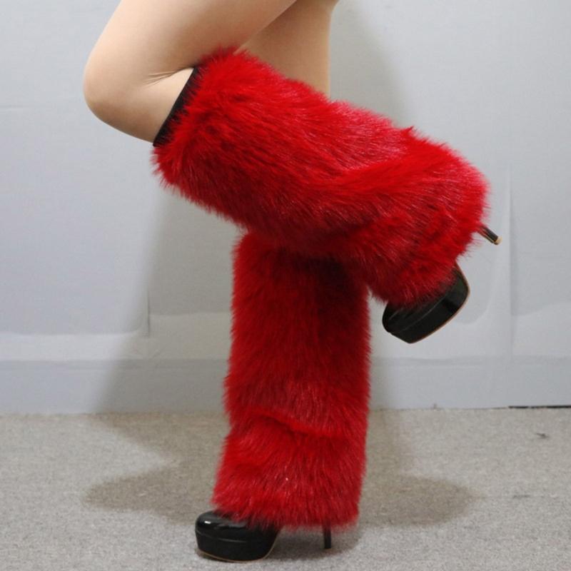 Elegant Soft Furry Leg Warmers Winter Accessory for Women Thermal Warm Fuzzy Plush Boot Cuffs Covers Leg Gaiters Socks