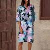 Women's Summer Retro Floral Print V-Neck Half Sleeve Dress Lightweight Breathable Dress