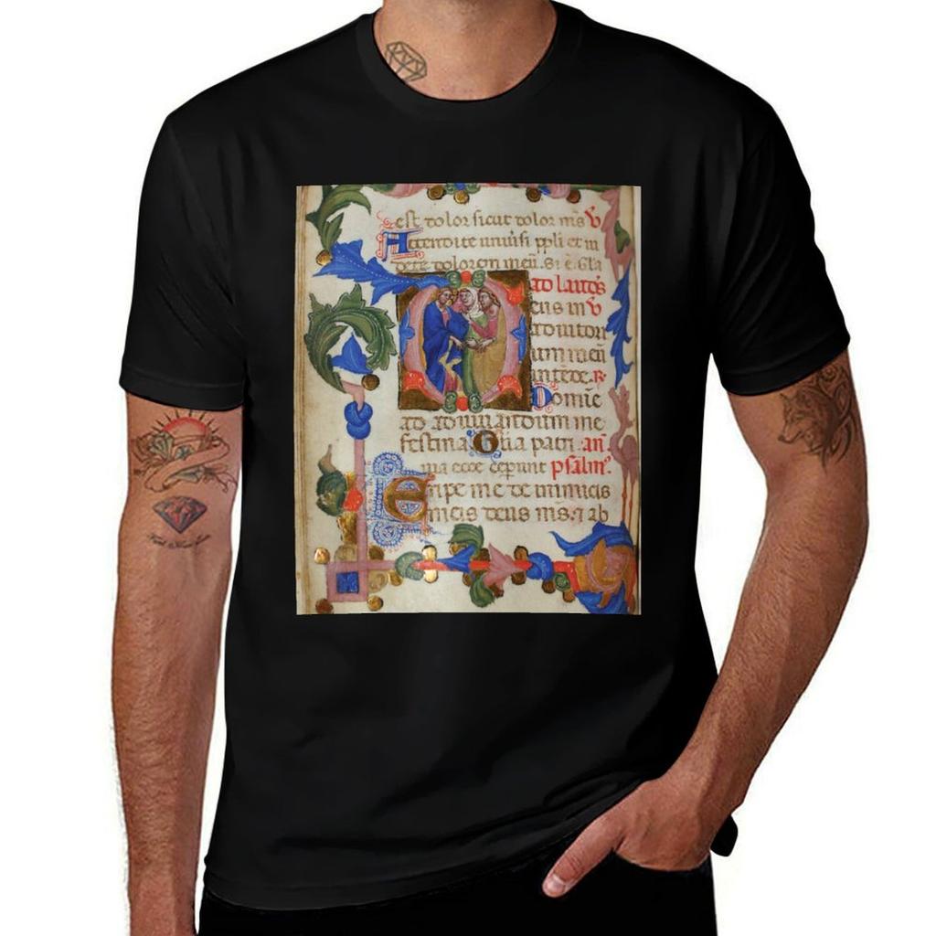 Italian book of hours, circa 1375 T-Shirt Basic Casual Wear Short Sleeve Top