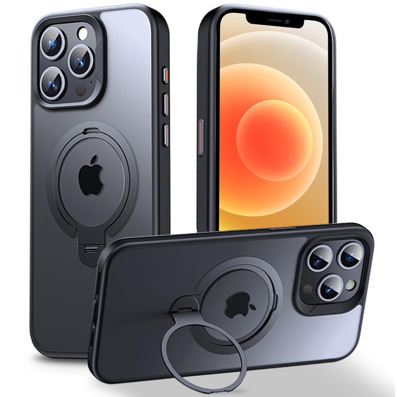 

For iPhone 12 Pro Max Kickstand Phone Case TPU+PC Phone Back Cover Compatible with MagSafe Black