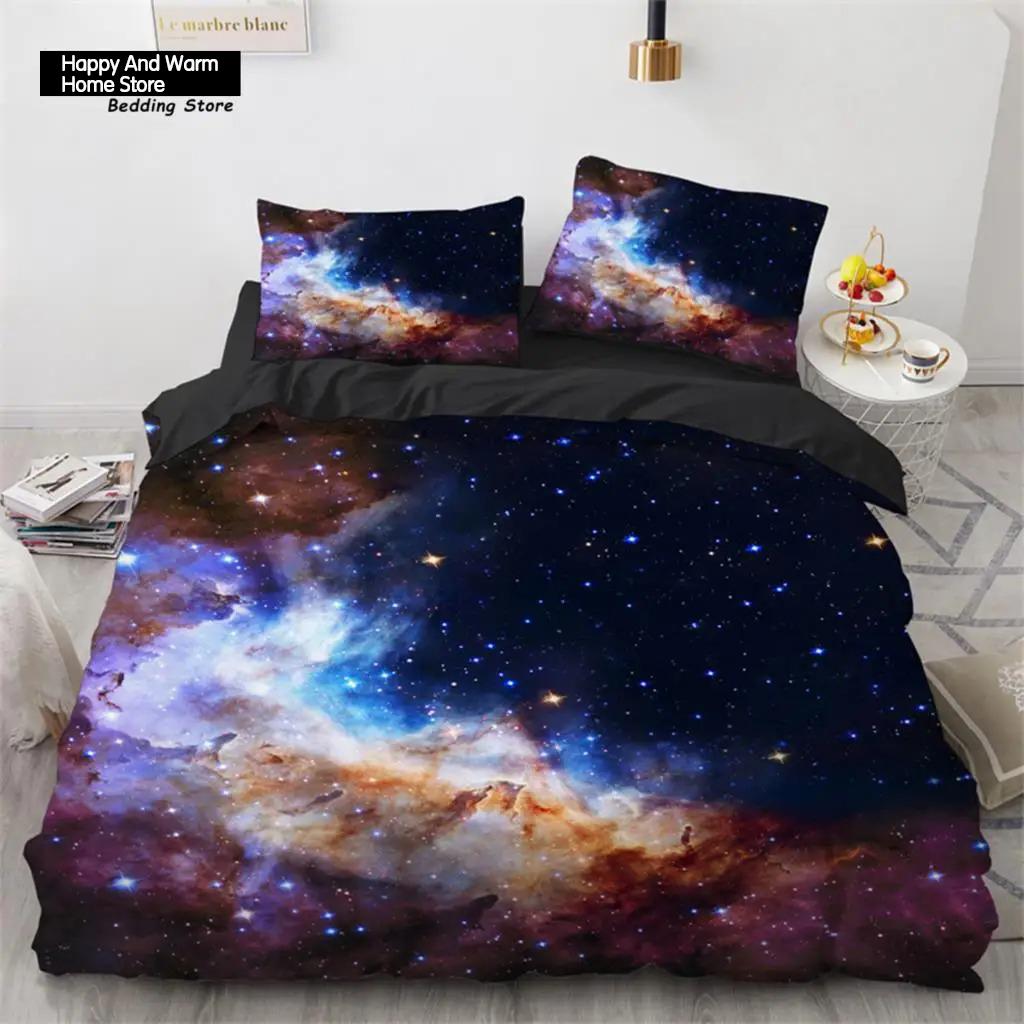 Galaxy Duvet Cover Twin King Size For Teens Boys Starry Sky Bedding Set Microfiber Outer Space Theme Decor Comforter Cover