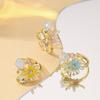 Stylish Sweet Small Fresh Enamel Oil Drip Diamond Small Daisy Adjustable Opening Ring Niche High-end Jewelry