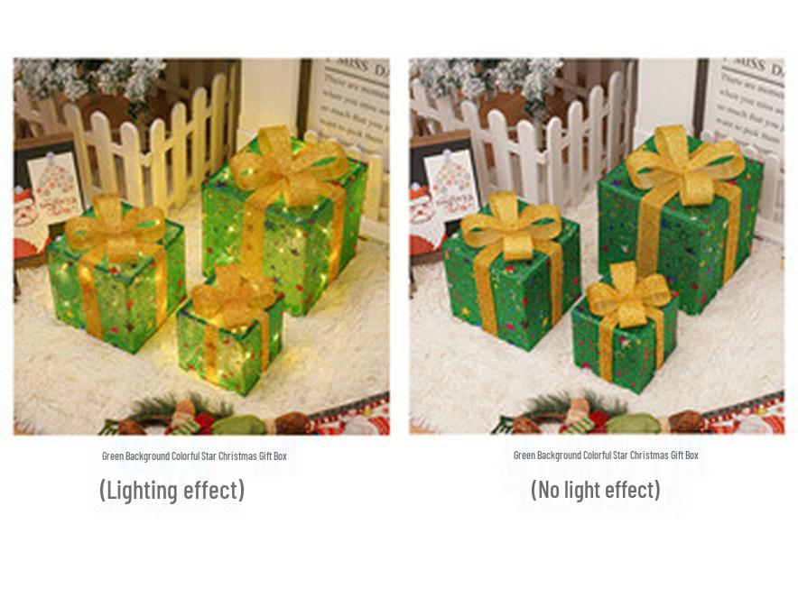 Christmas Gift Box Set: 3-Piece String Lights with Ornaments for Room Decor