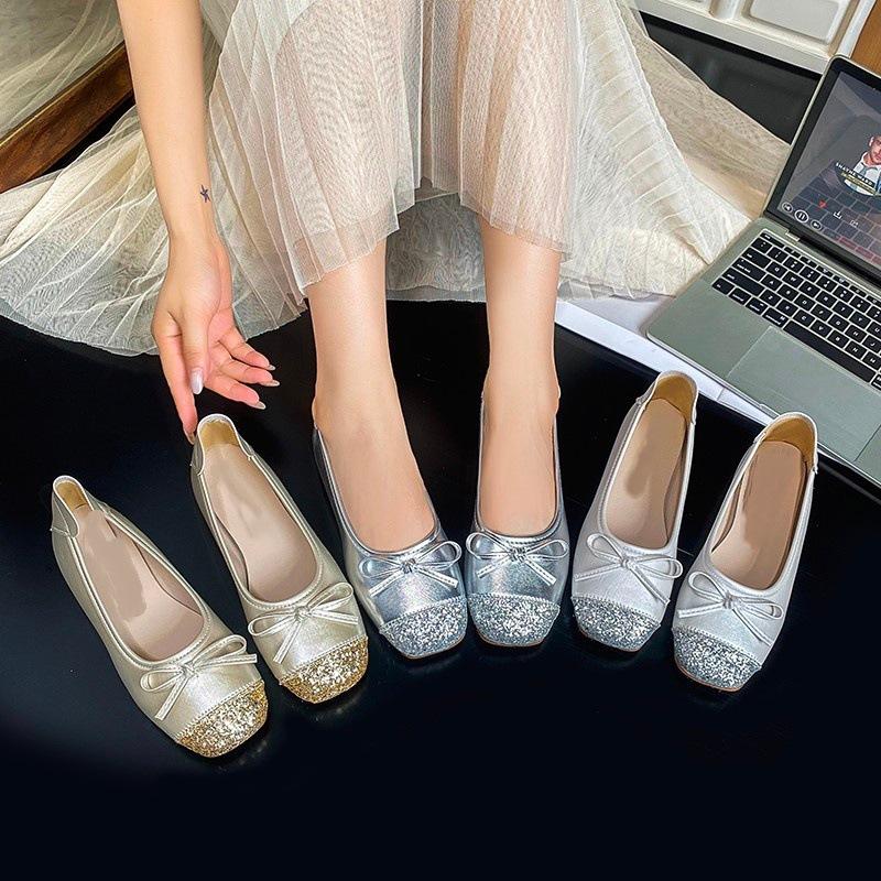 French Temperament Bow Huge Good-looking Single Shoes 2025 Summer New Fashion Flat Ballet Soft-soled Casual Shoes